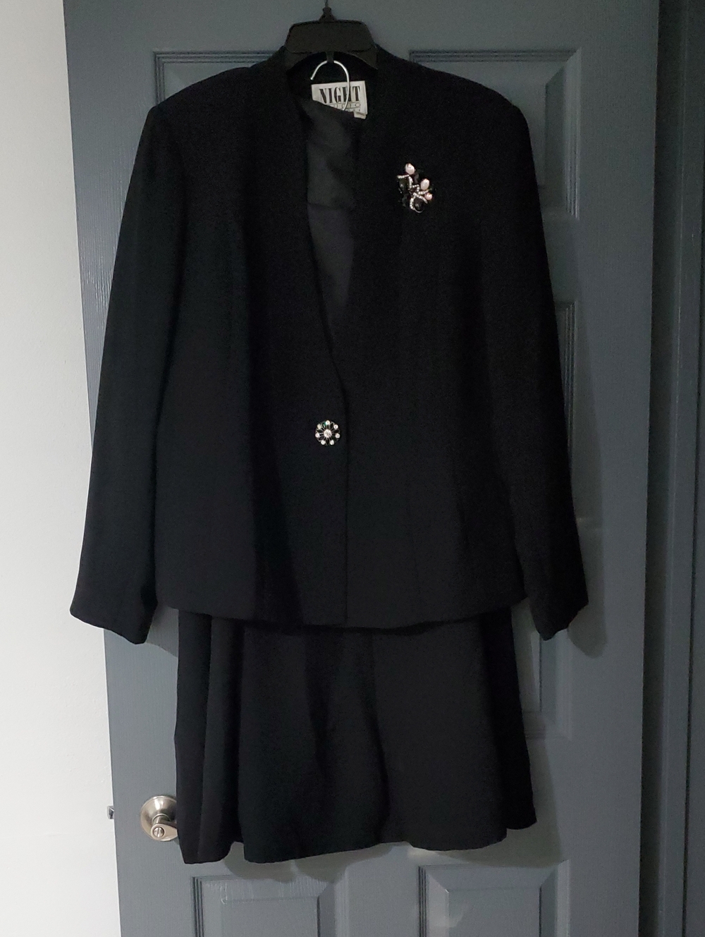 Black Women's Jacket with Decorative Brooch